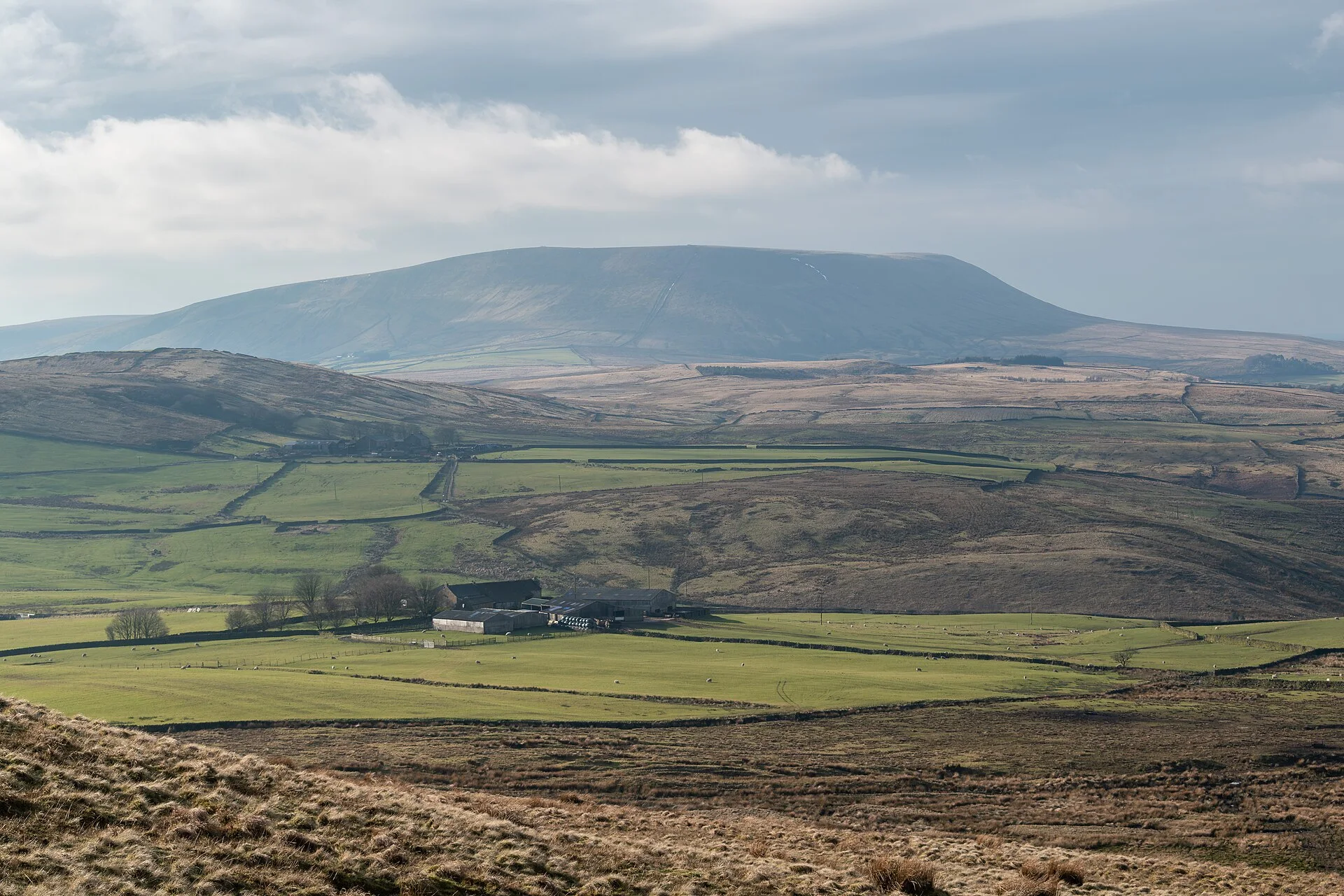Pendle Hill and the Lancashire landscape, seen from Weets Hill.